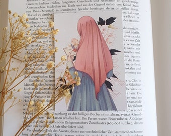 Blumen Lesezeichen | A7 Lesezeichen | Vintage Lesezeichen | Buchstabe | Hijab | Islamische Kunst