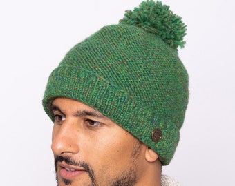 Fair Trade Wool Hat - Heather Turn Up Bobble Hat - Apres-Ski Hat - Wool Winter Hat - Skiing Hat - Fairtrade Present - Fair Trade Gift