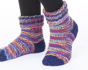 Fair Trade Pure Wool Hand Knitted Socks - Electric Lounge Socks - Thick Cosy Warm Winter Socks - Fair Trade Gift - Wool Socks - Rainbow