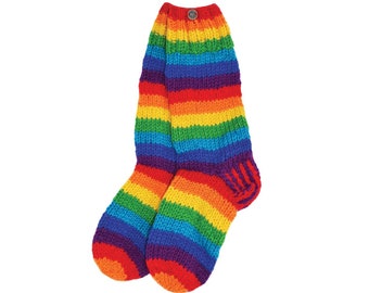 Hand Knitted Wool Socks: Rainbow Fair Trade Winter Socks