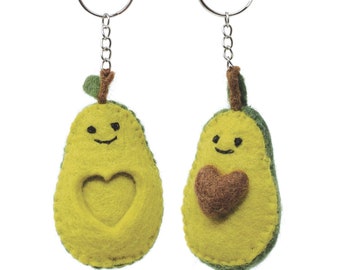 Handcrafted Wool Avocado Keyrings - Pure Wool Felt Avocado Charm Keychain - Eco-Friendly Handmade Fair Trade Gift - 7th Anniversary Gift