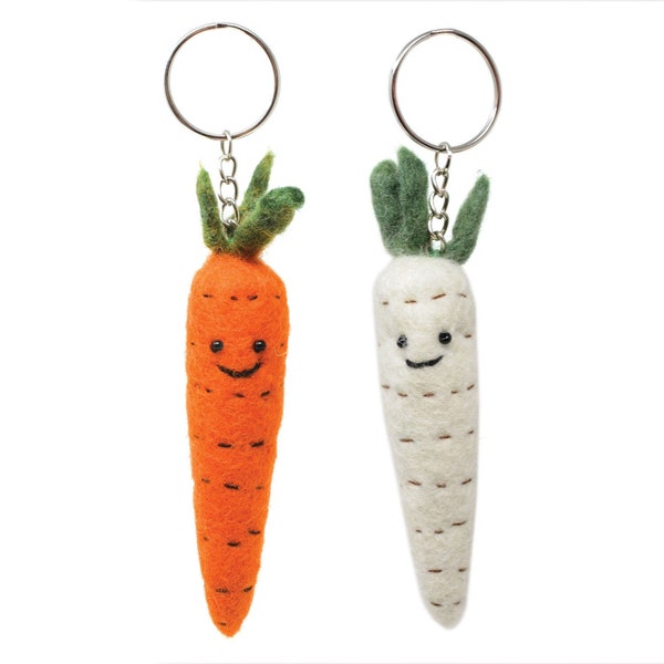Fairtrade Handmade Pure Wool Carrot and Parsnip Keyrings - Eco-friendly Accessories - 7th Anniversary Gift