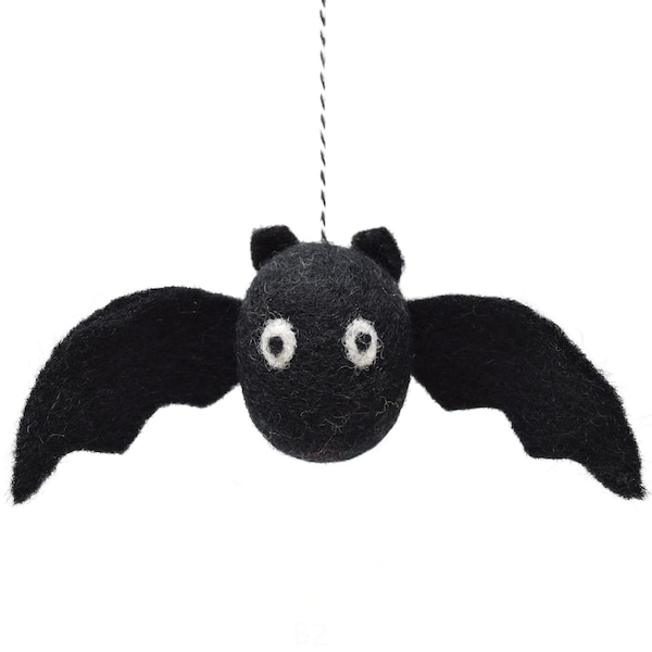 Handcrafted Halloween Bat Wool Felt Decoration - Perfect Addition to Your Halloween Decor - Fair Trade - Bat Hanging Decoration