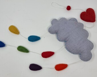 Fair Trade Wool Felt Rainbow Cloud Mobile - Handmade in Nepal
