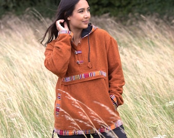 Fleece Lined Cotton Hoodie: Gheri Trim, Kangaroo Pocket