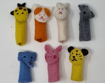 Adorable Handmade Animal Felt Finger Puppets - Wool Felt Giraffe, Cat, Rabbit, Hippo, Elephant, Pig and Tiger - Fair Trade Gift - Fair Trade