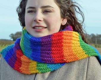 Fairtrade Hand Knitted Rainbow Scarf in 100% Pure Wool - Multi Coloured Stripe Scarf - Wool Knitted Scarf - Fair Trade Gift