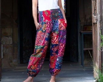 Harem Cotton Pants Trousers - Shirring - 100% Cotton - Ethical Clothing - Fair trade - Yoga Pants - Festival Clothes - Festival Trousers