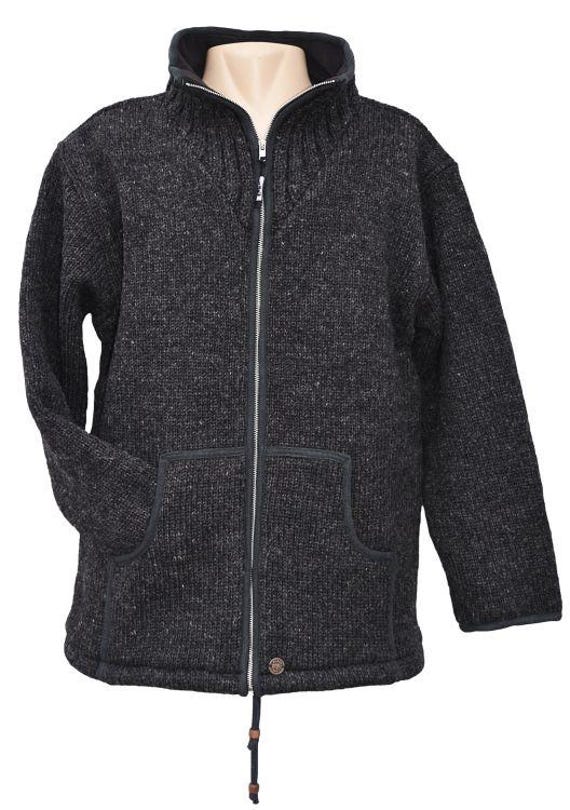 Hand Knitted Fleece Lined Wool Jacket - Fair Trade Ethical
