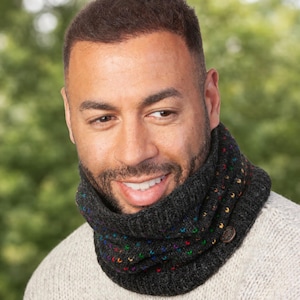 Wool Knitted Snood - Rainbow Tick Design - Fleece Lined Infinity Scarf - Pure Sheep's Wool
