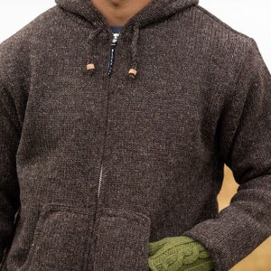 Fleece Lined Wool Hooded Jacket Brown Unisex 100% Wool Ethical Clothing Fair trade image 3