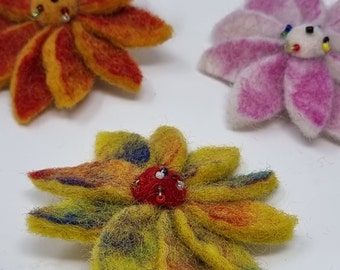 Handmade Wool Flower Felt Brooch - Fair Trade Gift - 100% Wool - Available in 6 Colours - Flower Pin Badge - Felting Craft Flower