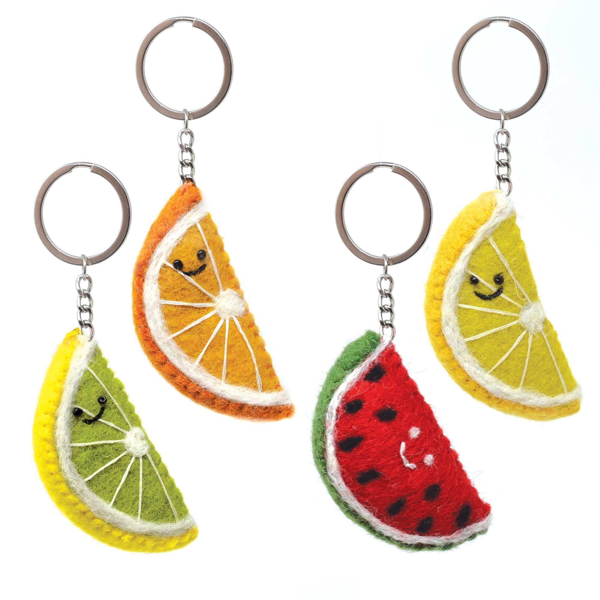 Handcrafted Fruit Slice Keychains. Fair Trade Pure Wool Felt Watermelon ...