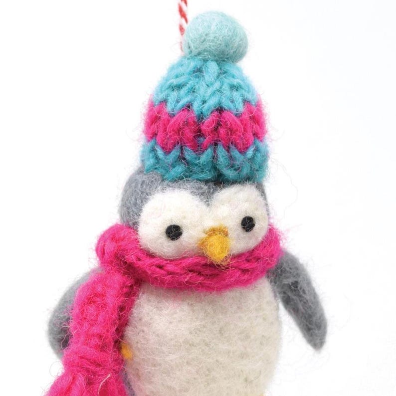 Hand Felted Wool Penguin Christmas Ornament: Fair Trade Decoration image 7