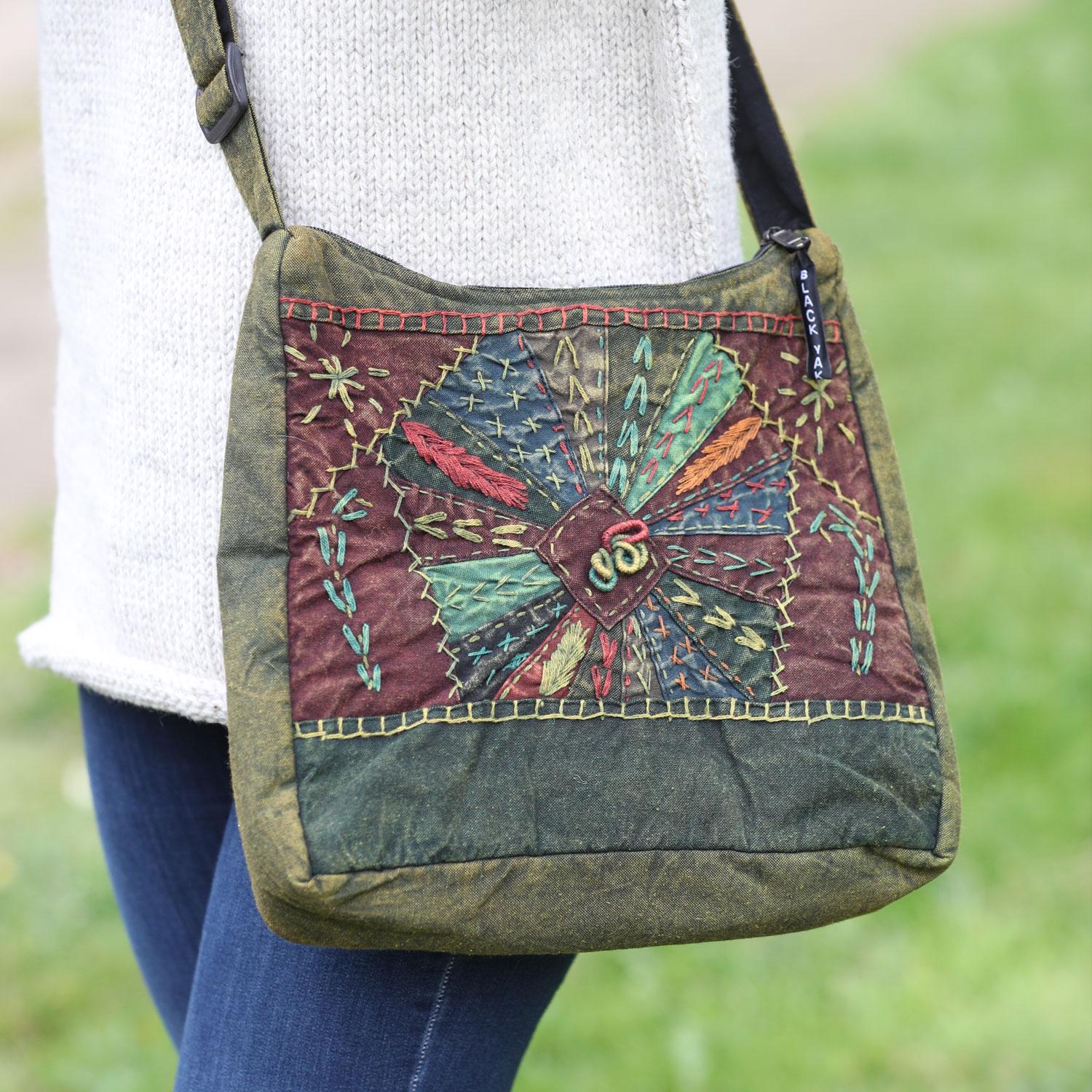 格安販売中 Crossbody Embroidered Stonewashed Bag Cotton Large - バッグ