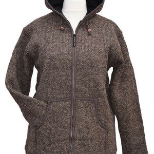 Fleece Lined Wool Hooded Jacket Brown Unisex 100% Wool Ethical Clothing Fair trade image 2