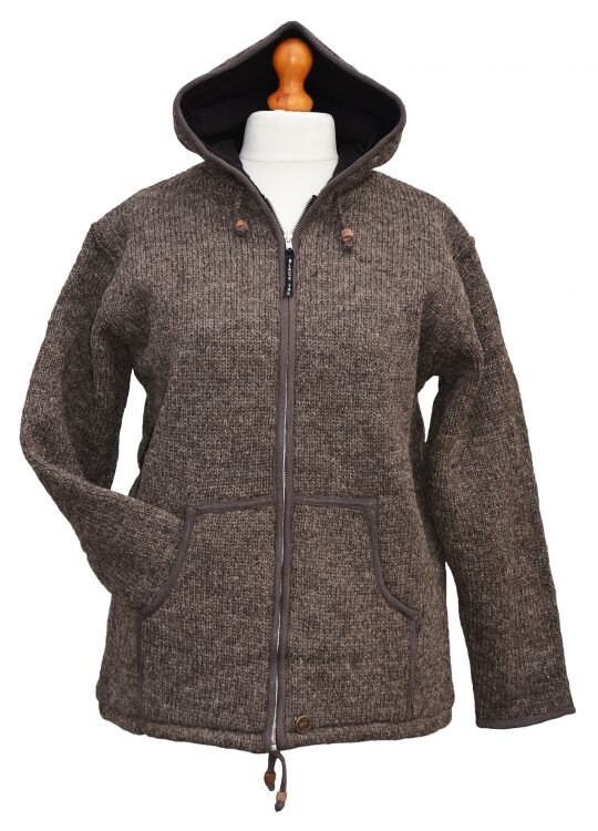 Fleece Lined Wool Jacket - Brown, Charcoal, Pale Grey