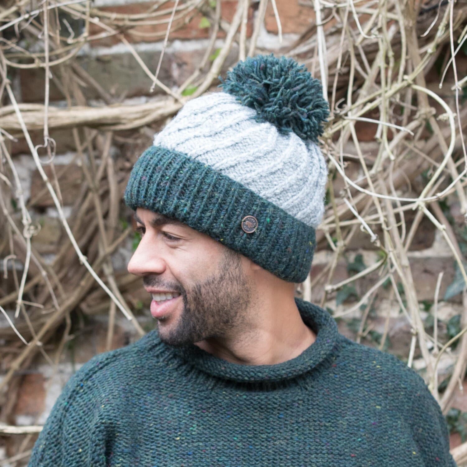 Altitude Bobble Hat - 4 Colours Available - Handknitted - 100% Wool - Winter Hat - Fleece Lined - Turn-Up Hat - Fair trade - Pom Pom Hat