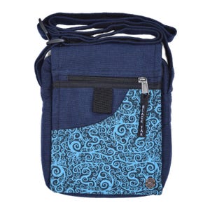 Printed Cotton Crossbody Bag: Zip & Fold Travel Festival Bag Blue