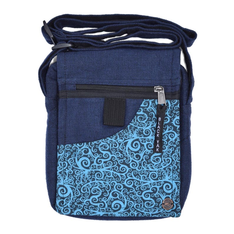 Printed Cotton Crossbody Bag: Zip & Fold Travel Festival Bag Blue