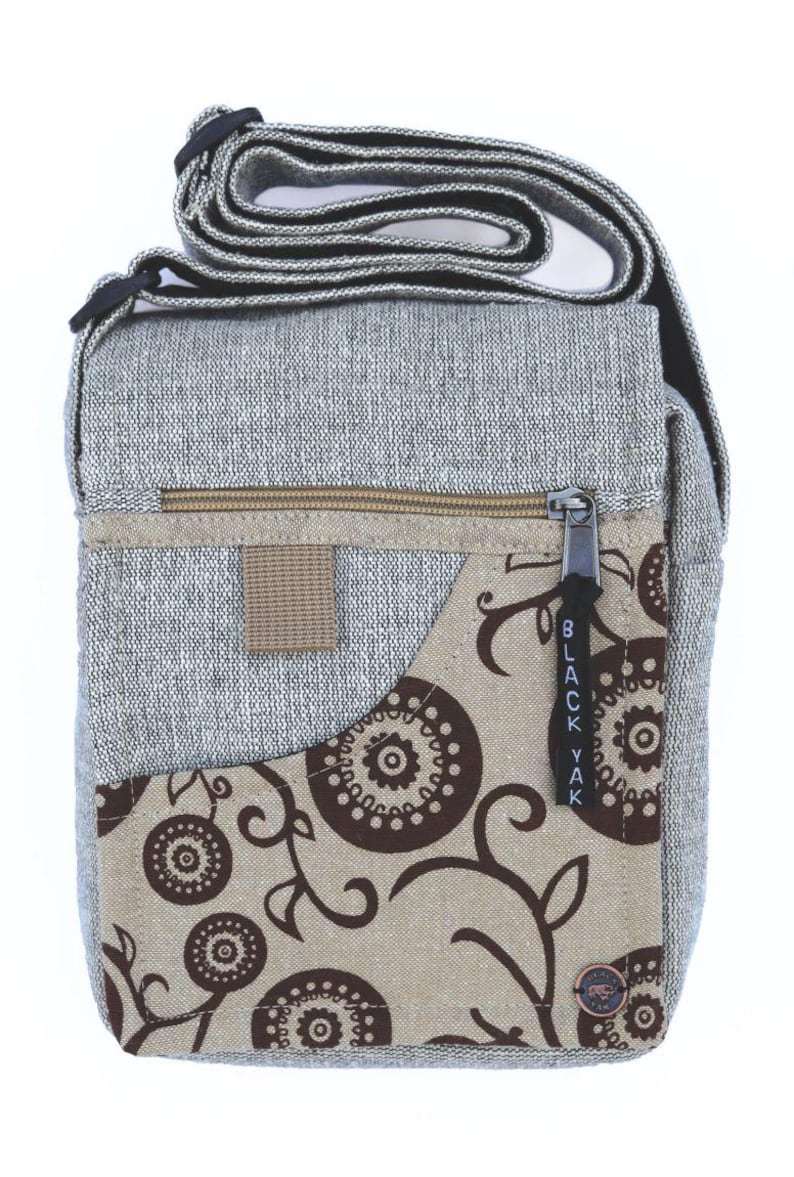 Printed Cotton Crossbody Bag: Zip & Fold Travel Festival Bag Cream