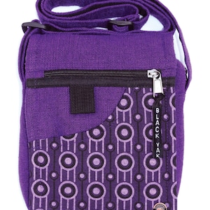 Printed Cotton Crossbody Bag: Zip & Fold Travel Festival Bag Purple