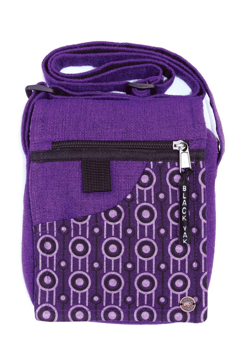 Printed Cotton Crossbody Bag: Zip & Fold Travel Festival Bag Purple