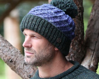Grobstrick Wolle Bommelmütze : Altitude Design - Handgestrickte Fairtrade Fleece gefütterte Wintermütze Bommelmütze