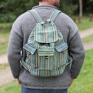 Sac à dos fabriqué à la main en coton épais avec cordon de serrage - Sac à dos - Poche zippée - Sac à cordon - Cadeau du commerce équitable - Fait main