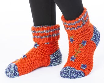 Fair Trade Hand Knitted Wool Socks: Embroidered Lounge Socks