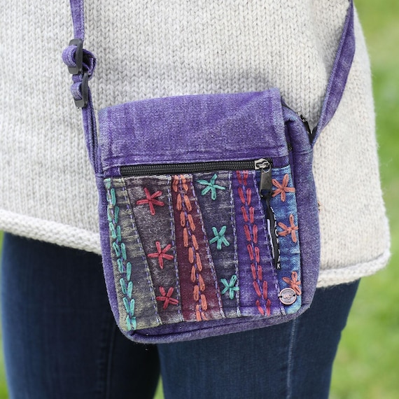 Stone Washed Embroidered Cross Body Purse Stone Washed Embroidered Cross Body Purse