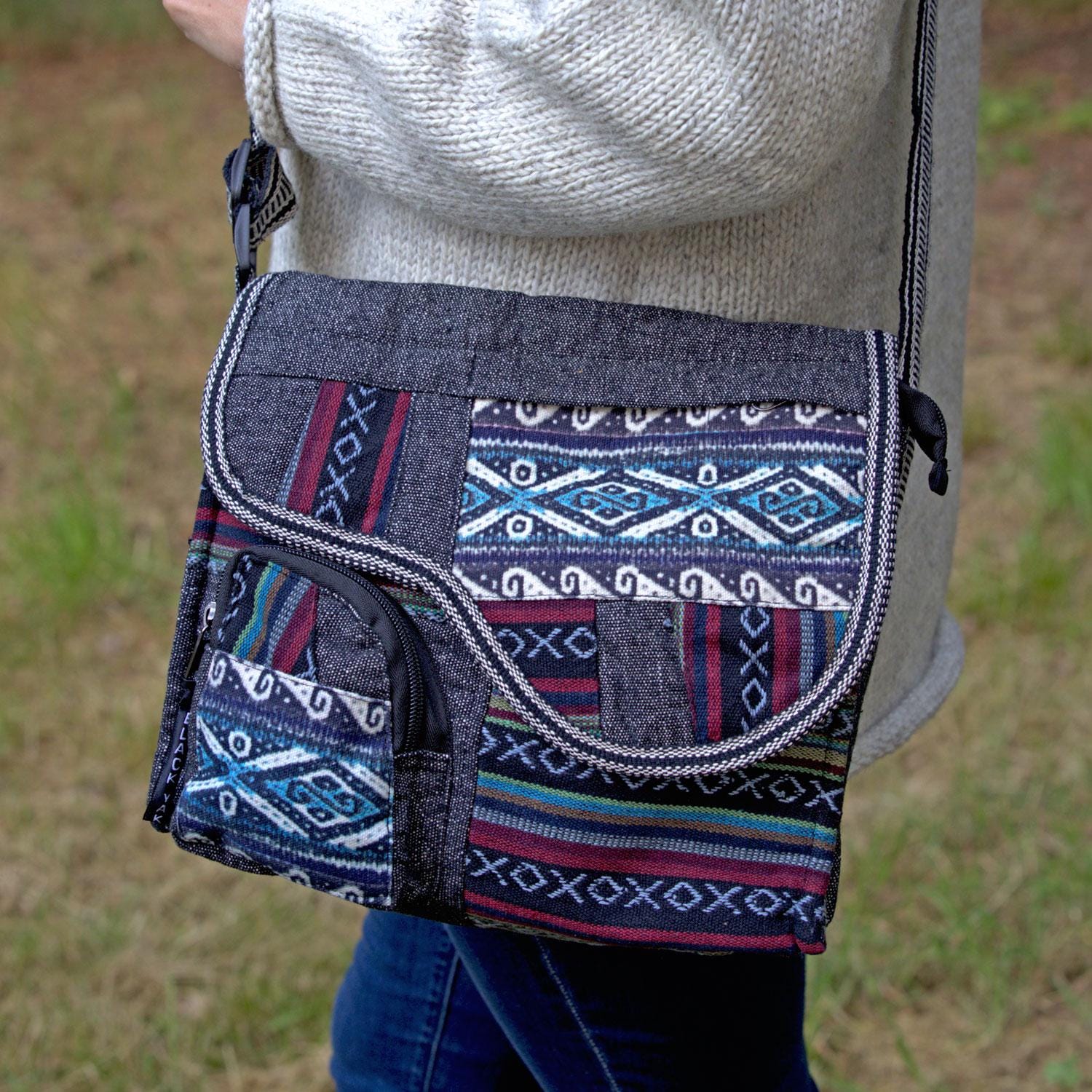 COTTON BLEND ORIGAMIクロスボディ Festival Aztec Gheri Patch Crossbody Bag - Shoulder Saddle