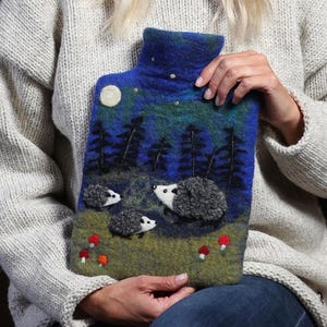Hedgehog Hot Water Bottle Cover - 2 Litre Fashy Hot Water Bottle Included - 100% Wool Felt - Fair Trade Handmade Gift