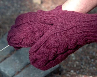 Hand Knitted Wool Mittens: Fleece Lined Cable Knit, Fair Trade