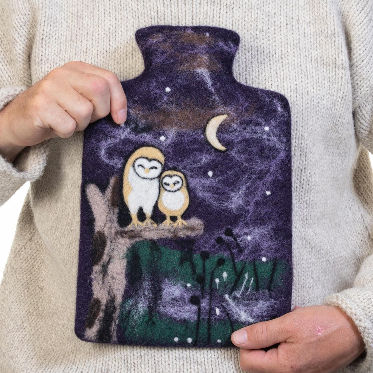 Owl Wool Felt Hot Water Bottle Cover – Handmade Fair Trade Gift