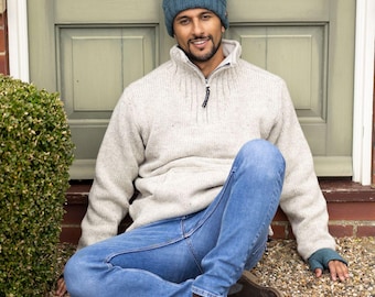 Hand Knitted Fleece Lined Wool Pull-on Jumper Jacket: Fair Trade Ethical Clothing