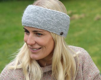 Handgestricktes Stirnband aus feiner Wolle, gefüttert mit Sherpa-Fleece