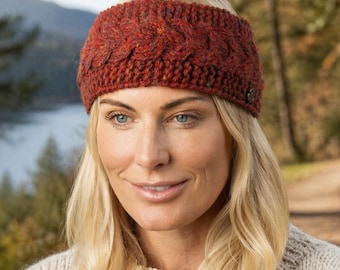 Diadema de cuerda trenzada - Calentadores de orejas de lana tejidos - Diadema de lana cálida para invierno - Tejida con 100% lana de oveja