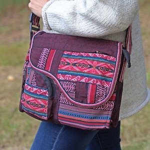 Gheri Cotton Crossbody Bag: Festival Aztec Patch Saddle Bag