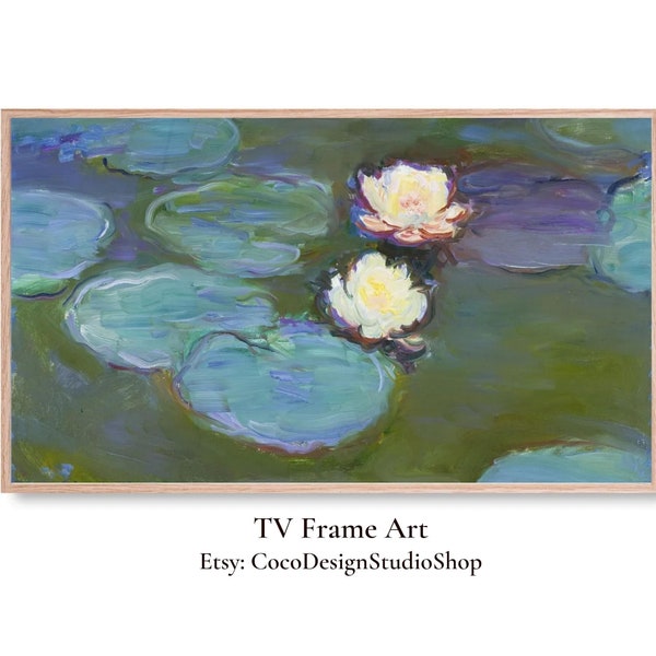 Samsung Frame TV Art Monet Waterlilies, vintage Claude Monet art cadre tv art, Peinture à l’huile tv art, Spring tv art, Floral tv art, flowers tv
