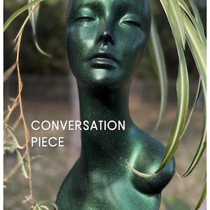 Upcycled Mannequin Head Planter | Emerald Shimmer Statement Home Decor