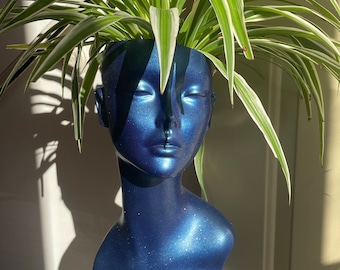 Unique Goddess Mannequin Head Planter - BlueSilver or Gold - Plant Pot for Home Decor or Gifts