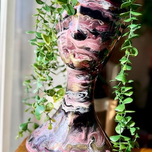 Upcycled Mannequin Head Planter: Abstract Red, Pink, Gold High Gloss