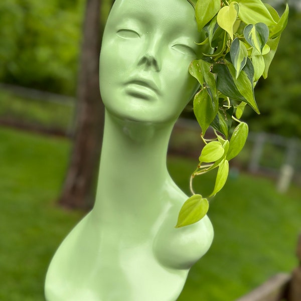 Goddess Head Planter - Unique Upcycled PISTACHIO/JADEITE GREEN - Eclectic Home Decor