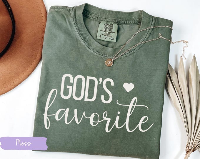 Featured listing image: Gods Favorite Oversized Comfort Colors Shirt,Faith Inspired gift,Christian Gift,Religous Gift,Church Shirt,Bible Verse Shirt,Christian Shirt