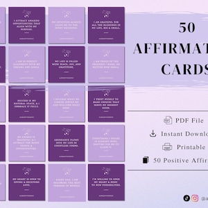 Tarjetas imprimibles de afirmaciones positivas, tarjetas digitales con citas positivas para mujeres, regalo de autocuidado, tarjeta de afirmación de manifestación de tablero de visión