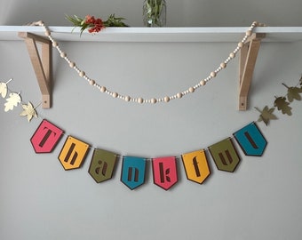 Thankful Banner with Leaves, Thanksgiving Garland, Friendsgiving garland, Thanksgiving Decor, Fall Home Decor, Thanksgiving Bunting, Turkey