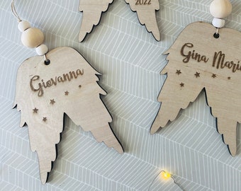 Adorno de alas de ángel personalizado, adorno de Navidad personalizado, adorno de Navidad personalizado, adorno de bebé, adorno de árbol boho