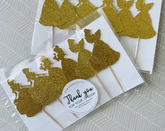 Belle Cupcake Toppers, Disney Inspired Cupcake Toppers, Beauty and the Beast, Belle Birthday Party, Belle Princess Toppers