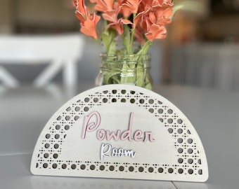 BoHo Powder Room Sign, Rattan Weave Wood Sign, BoHo Home Decor, BoHo House Warming Gift, Rattan Weave Sign, BoHo Custom Wood Sign,